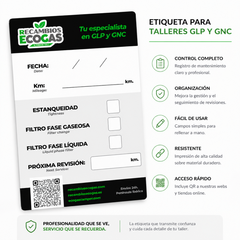 etiqueta taller Etiqueta de mantenimiento GLP y GNC para talleres – Recambios Ecogas