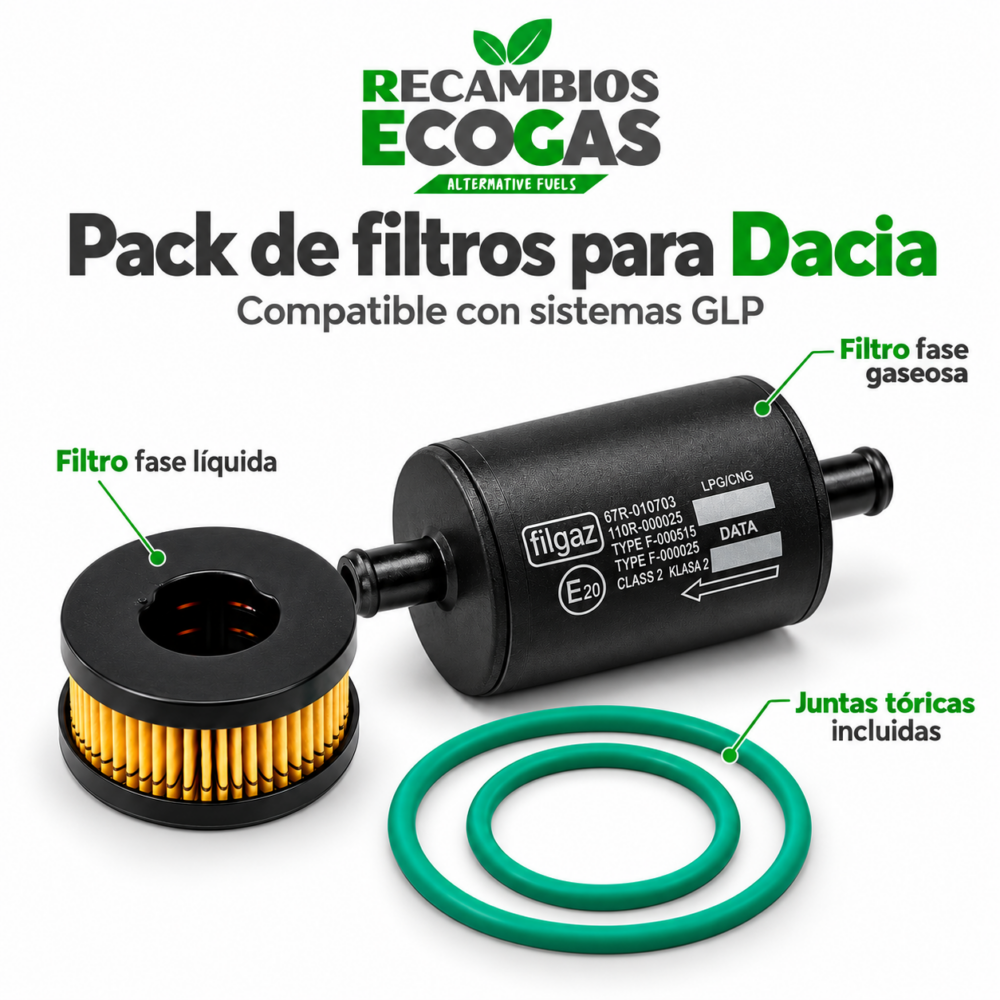 Pack mantenimiento GLP Dacia / Renault TCe | Filtro FILGAZ 12/12 + Li10 Landi Renzo | OEM 169194462R + 169196566R